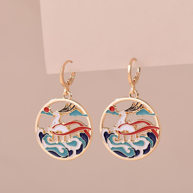 Colorful Aesthetic Animal Cat Rabbit Koi Dragon Earrings For Women Girls Enameled Delicate Gold Color Hoop Earrings Jewelry Gift
