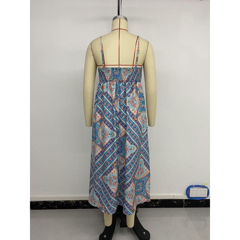 Women Retro Style Printed Suspender Dress