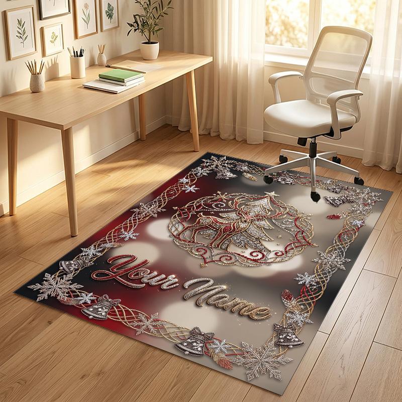 Christmas Theme Crystal Velvet Rug Personalized Custom Name Text Soft Floor Mat Home Decor
