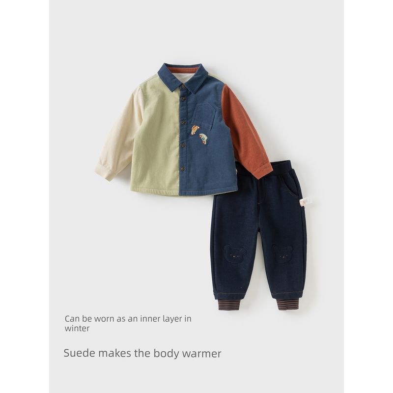 David Bella Kidsren's Class a Shirt 2026 New Boys' Contrasting Color Corduroy Shirt Baby Boy Winter Jacket