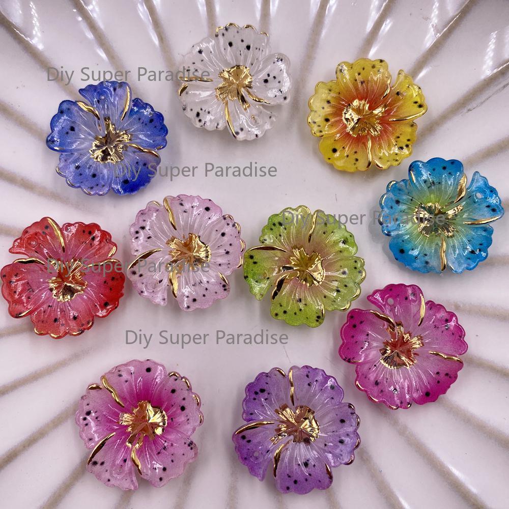 10PCS Mixed 24/31mm Resin Colorful Flower Christmas Decor 1 Hole Flat Back Rhinestone Figurines Art DIY Wedding Scrapbook Crafts