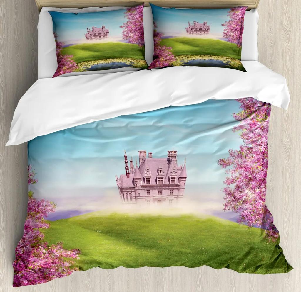 Fantasy Märchen Weiche Bettbezug-Set, Mädchen Flügel plus Schmetterlinge Kleiner Kobold Elf Wald Bettwäsche Set Wodlplus Warmer Deckenbezug Königin