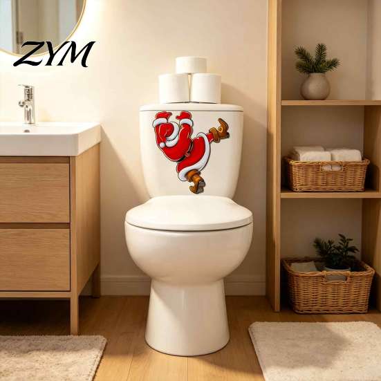Creative Toilet Seat Clings Christmas Sticker, Funny Santa Claus Decal, Waterproof Removable Wall Stickers PVC Holiday Bathroom Decor for Home