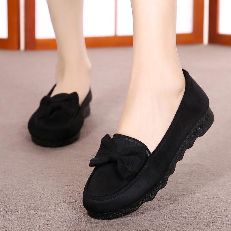 Spring Old Beijing Cloth Shoes Women's Shoes Flat Single Shoes Bow Casual Shoes Black Work Shoes Mother Shoes Doudou Shoes