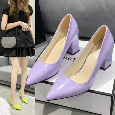 Fashion Patent Leather PU Woman Pumps 10cm Square Heels Sexy Party Pointed Toe Luxury Women's Shoes Super Big Size 35-43