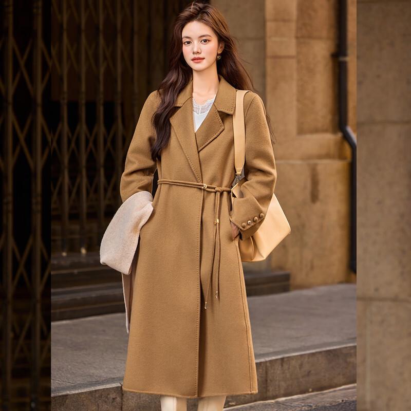 

Bailuyu Women s Elegant 100% Wool Double-Faced Long Coat XL