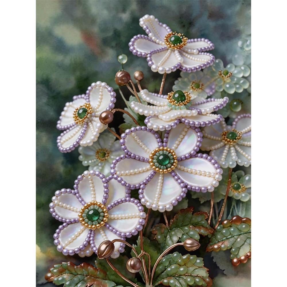 

DIY Картина жемчугом с маленькими белыми цветами для декора стены дома, поделки для взрослых/новичков, идея для подарка, декор для дома без рамки 30x40cm