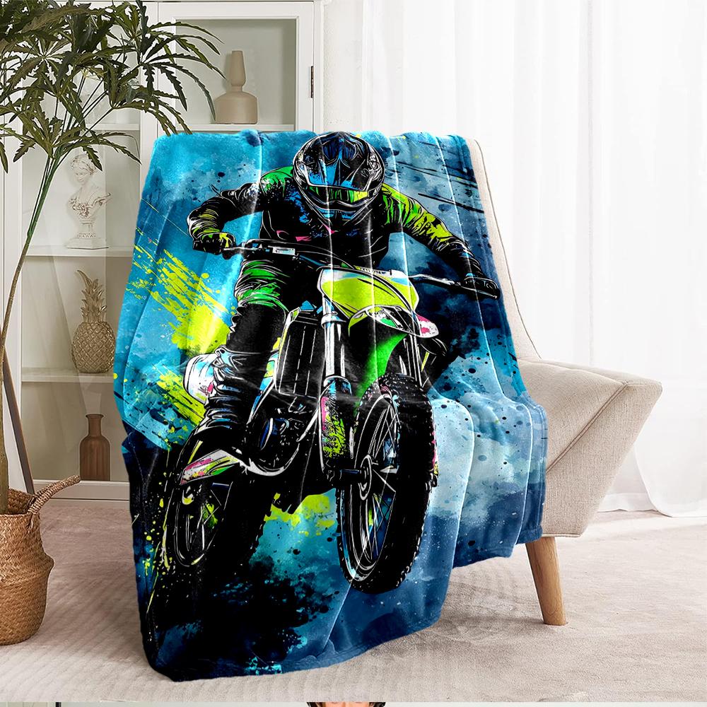 Off-road Motorcycles Theme Printed Blanket - Perfect for Couch, Bed, Travel & Outdoor Use | Machine Washable, Cozy & Durable.