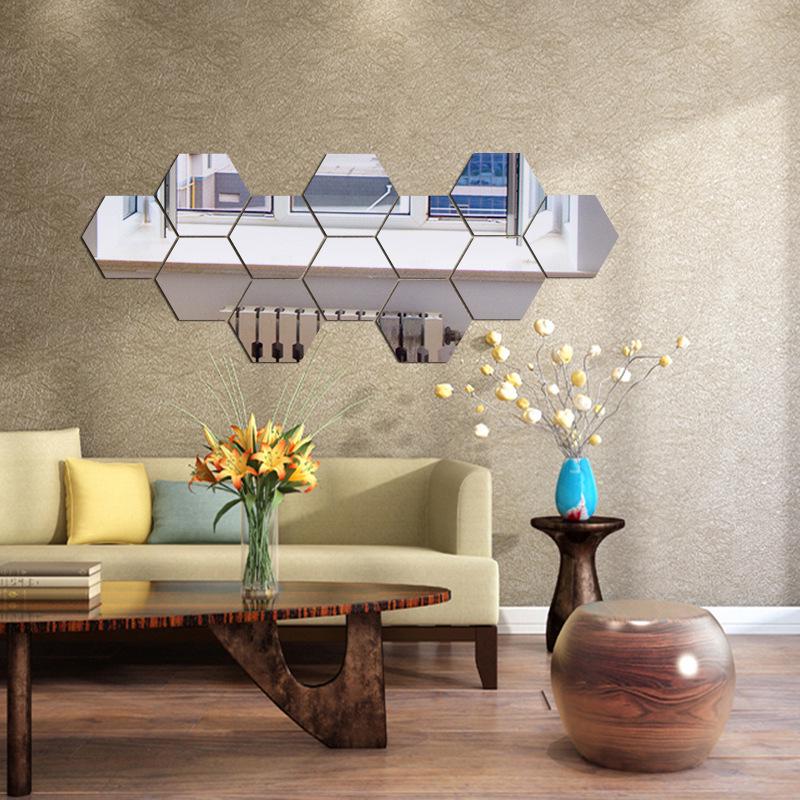 6p200mm Hexagon Mirror Wall Sticker Decal Home Decor DIY Big Acrylic Self-Adhesive Art Wall Mirrors Model Decoration 200mm Large