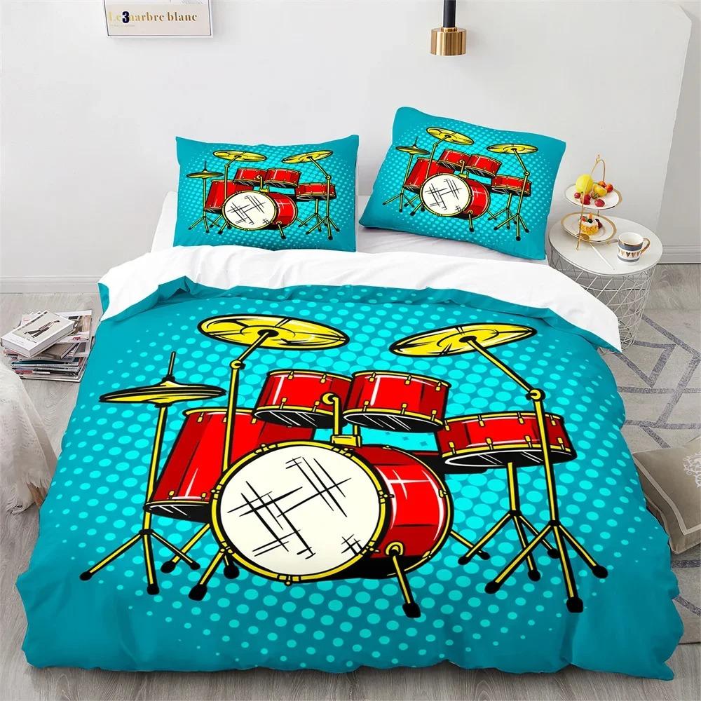 Drum Kit King Queen Duvet Cover Rock Musical Style Bedding Set for Kids Teens Adults Hip Hop Grunge Polyester Quilt Cover