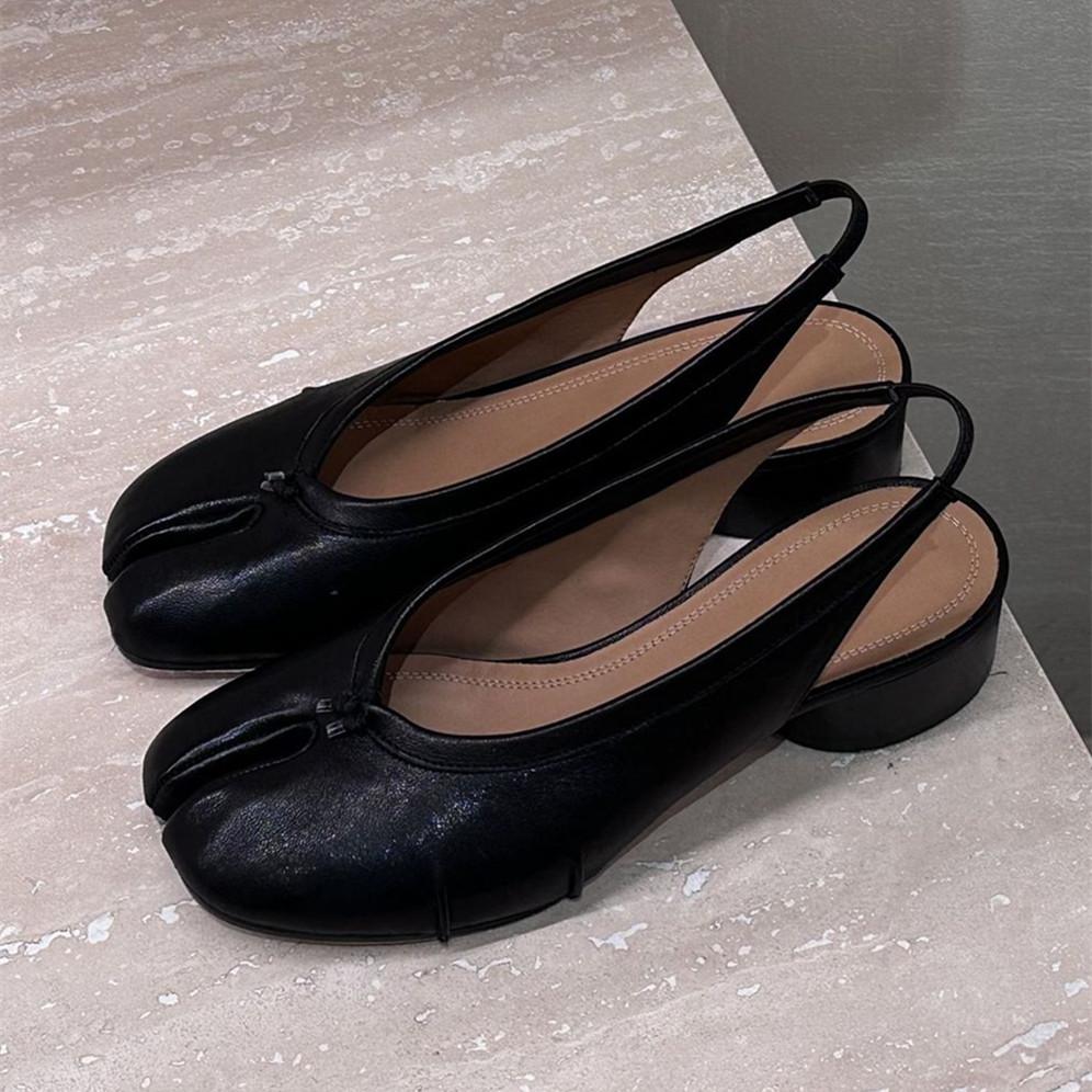 

Мода 2025 Весна Лето Мода Мягкая Кожа Разделенный Палец Женские Туфли Лодочки Повседневные Удобные 3,5 см Низкий Каблук Слингбэки Таби Балетки 40 чёрный