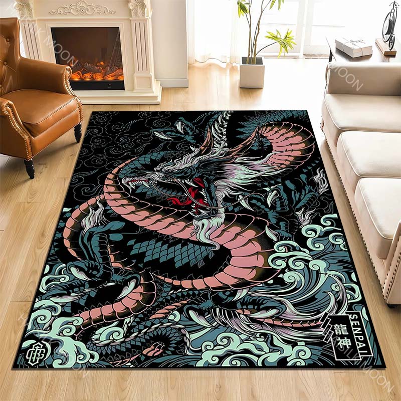 1PC Dragon and Waves Carpet for Living Room Bedroom Sofa Home Decor Rus Non-slip Floor Mat Luxury Gift Multiple Sizes