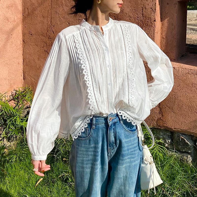 

Женская белая рубашка с длинным рукавом, французский дизайн, весна 2026 Small грязно-белый