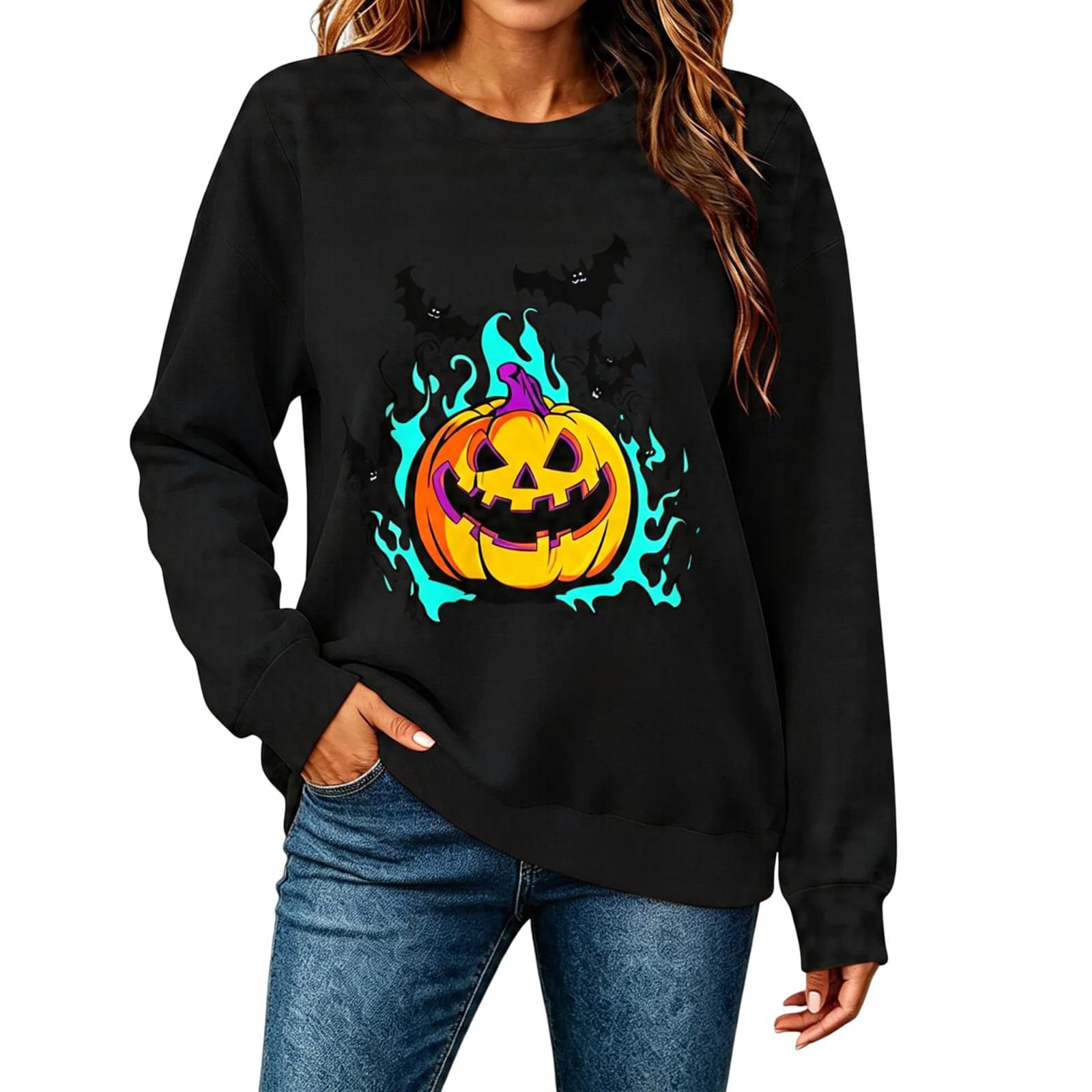 Ladies fashion casual Halloween printed pullover sweater XXXXXL