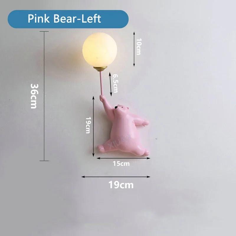 Nordic Creative LED Teddy Bear Cartoon Wall Lamp for Children's Bedroom Bedside Blue White Pink Warm Cozy Background