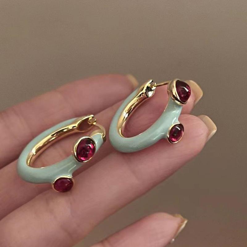 French Earrings Beautifully Smoke Blue Round Oil Dripping Earrings Popular Accessories High-End Earrings Elegant Luxury