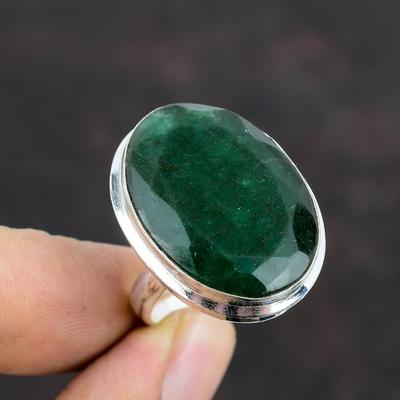 Faceted Zambian Emerald Ring Natural Gemstone Jewelry 925 Sterling Silver Ring Adjustable Ring Handmade Ring Silver Jewelry Engagement Gifts