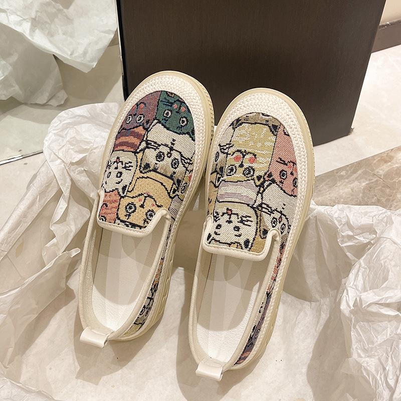 

Тканевые туфли женские весенние новые однопедальные ленивые на плоской подошве с мягкой подошвой одинарные туфли дышащие парусиновые туфли мать леди 40