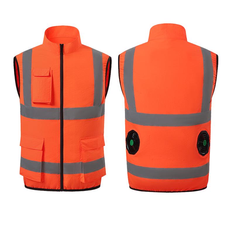 Vestă de lucru răcoritoare pentru exterior pentru bărbați, cu benzi reflectorizante și ventilator - Aer condiționat de vară pentru salubritate și administrația drumurilor.