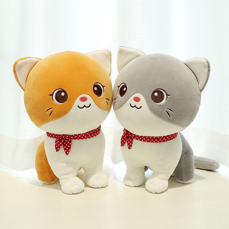 Cartoon Cat Plush Doll Cute Stuffed Kitten Rag Toy Elastic Soft Sofa Cushion Bedside Gift For Kids Girls 24cm