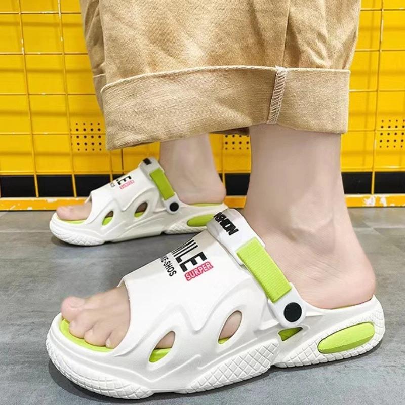 Men's Slippers Summer New Thick Soled Casual Sandals Outdoor Anti Slip Beach Shoes Comfortable and Lightweight Two on Sandals
