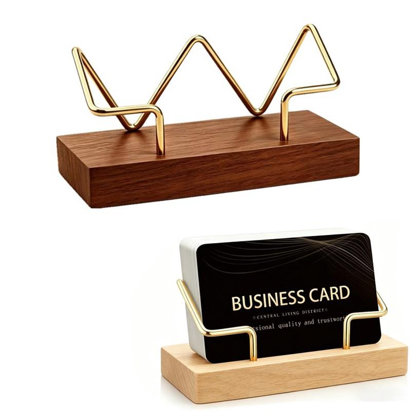 Wooden Business Card Display Stand Durable Solid Wood Desktop Organizer for Business Trip Office Front Desk Use