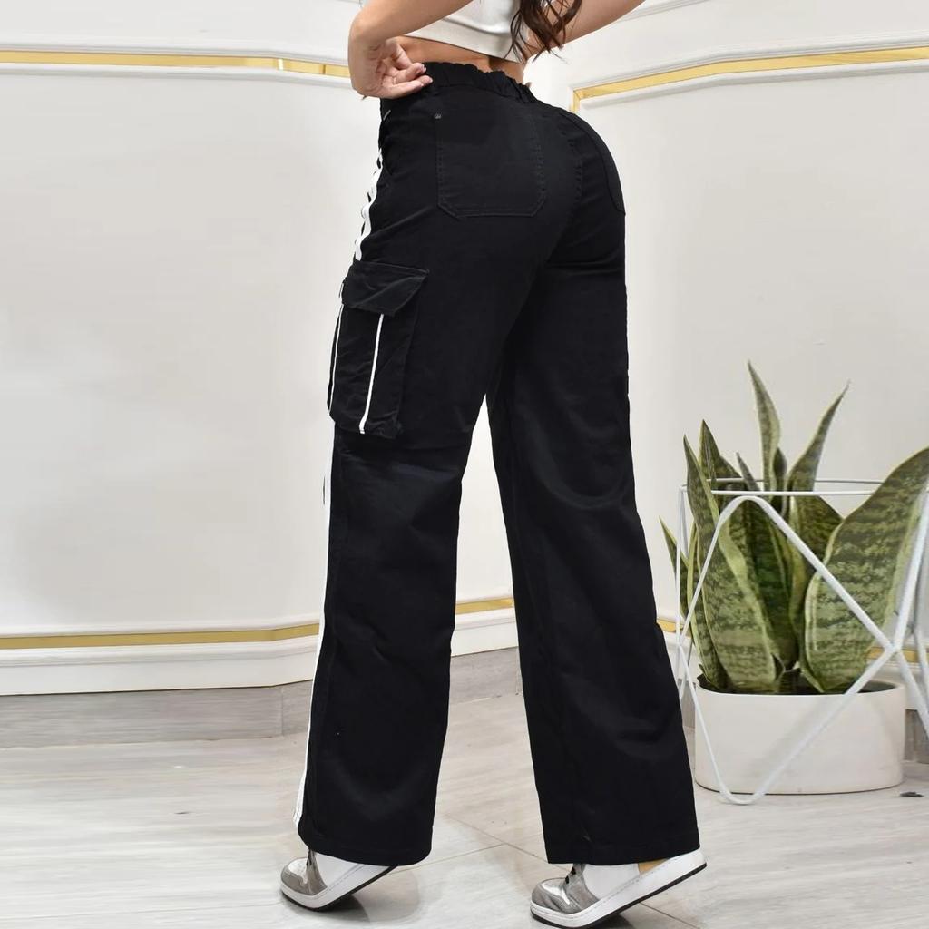 Damen Freizeithosen Cargo Jogginghosen Farbe mit Kordelzug Taille, Elastischer Bund, Mehrere Taschen Hosen