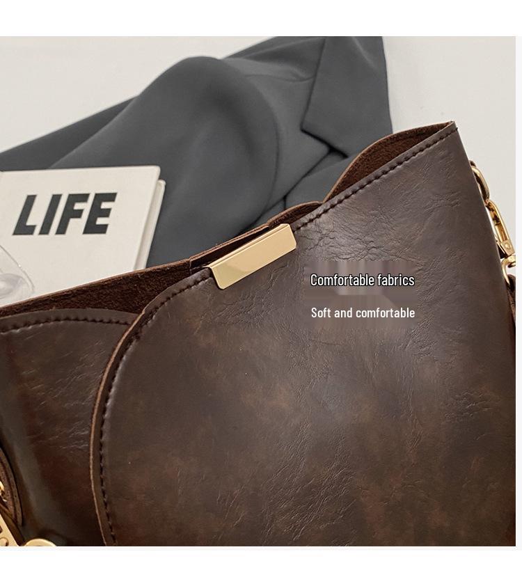 Women's 2025 Retro Niche Textured Crossbody Bucket Handbag