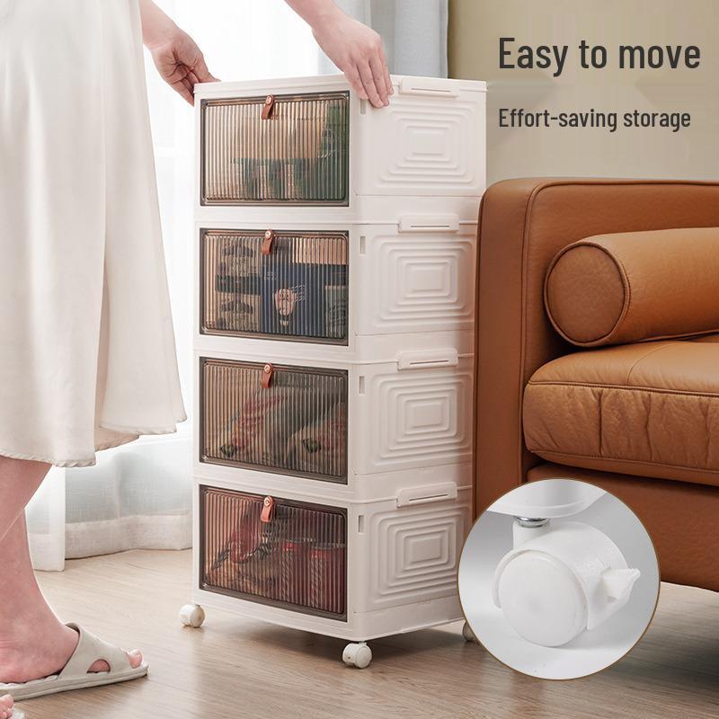 Large Capacity Folding Storage Cabinet with Wheels - Multi-layer Organizer for Snacks & Clothes