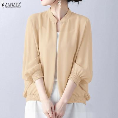 Cardigan Chemisier Décontracté à Manches Longues et Col Rond en Mousseline pour Femme