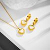 Titanium Steel Heart Set: Necklace & Earrings with 3D White Shell Peach Heart Pendant
