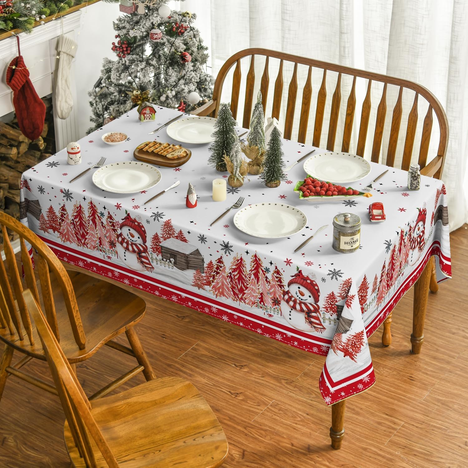 

Merry Christmas Tree Snowman Print Tablecloth For Table Decor Winter Snowflakes Kitchen Dining Table Cloth Christmas Decorations 90x140cm