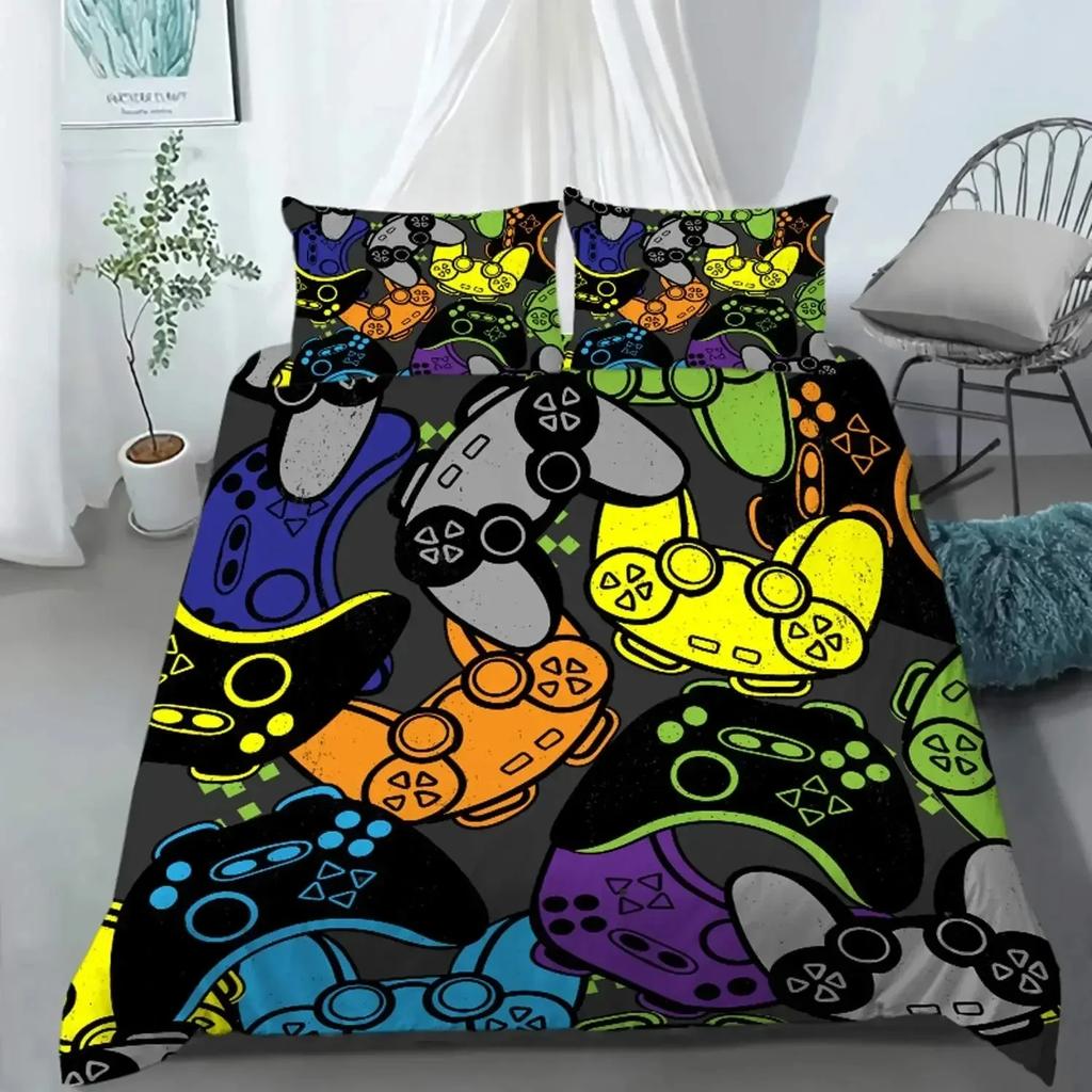 Gaming Bedding Set Gamer Room Decor Gamer Comforter Cover for Boys Kids Teen Video Games Twin Size Gamepad Polyester Quilt Cover