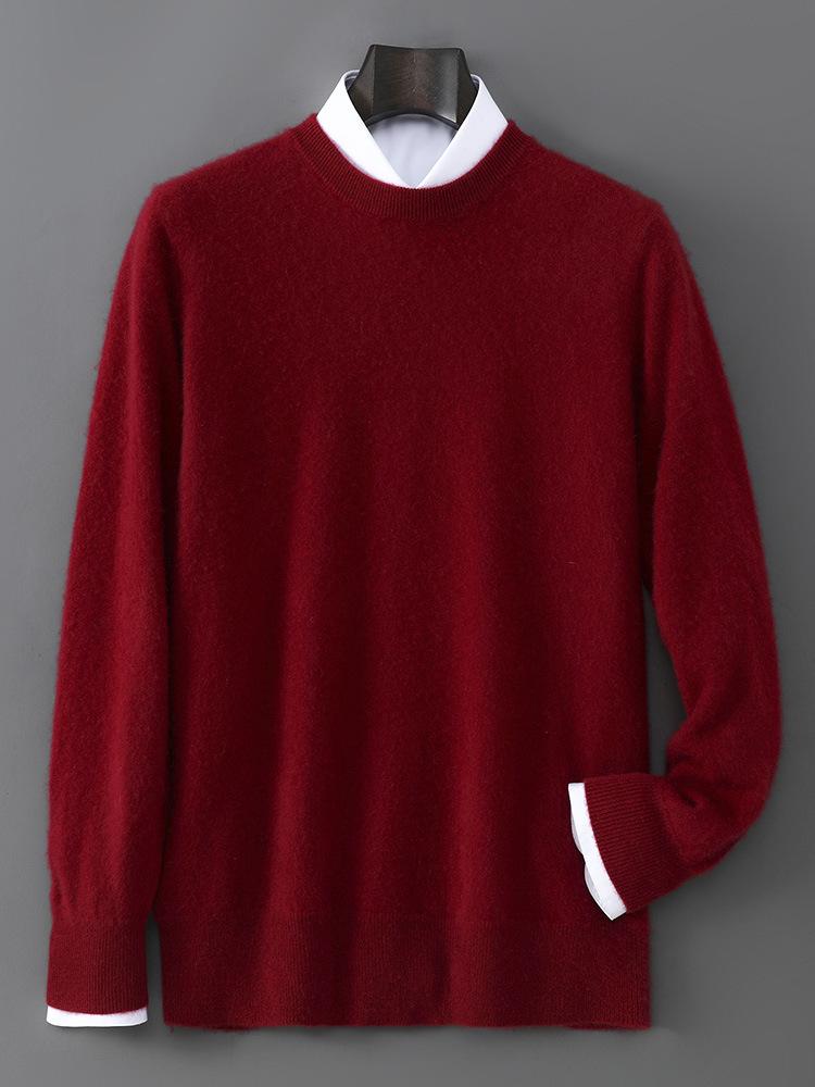 Men's 100% Australian Wool Round Neck Sweater - Casual Business Knitwear for Autumn/Winter