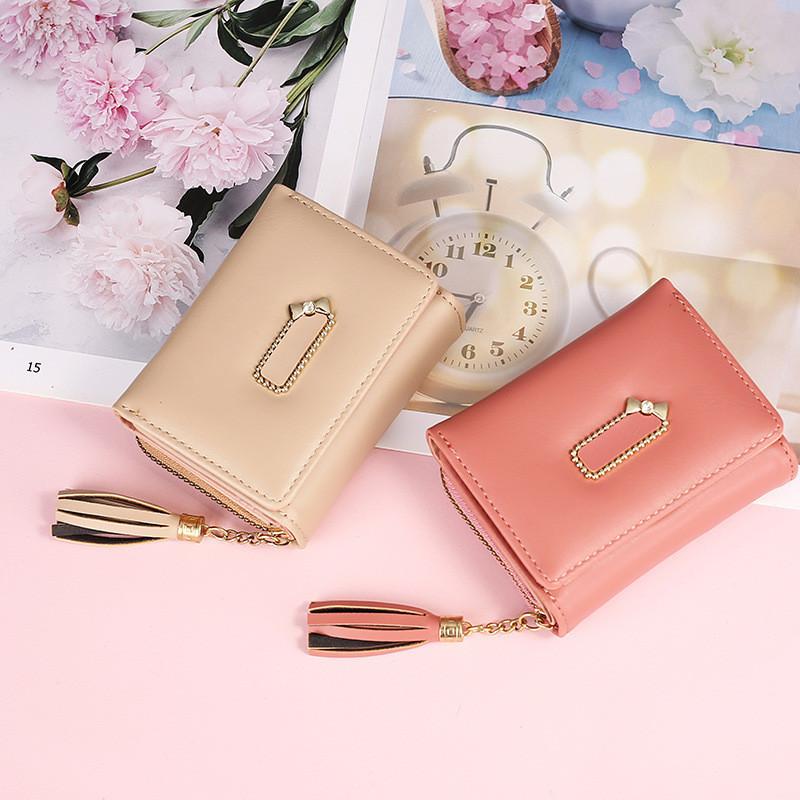 IELGY Women's Wallet PU Leather Short Mini Zipper Cartoon Three-fold Buckle Card Bag