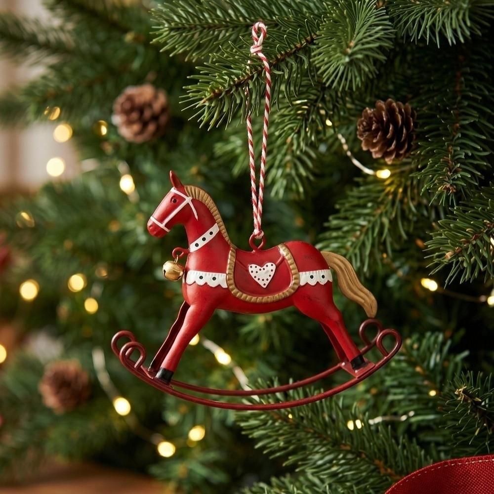 DIY Rocking Horse Pendant Retro Style Iron Horse Hanging With Bell Creative Christmas Tree Decoration Creative Decoration