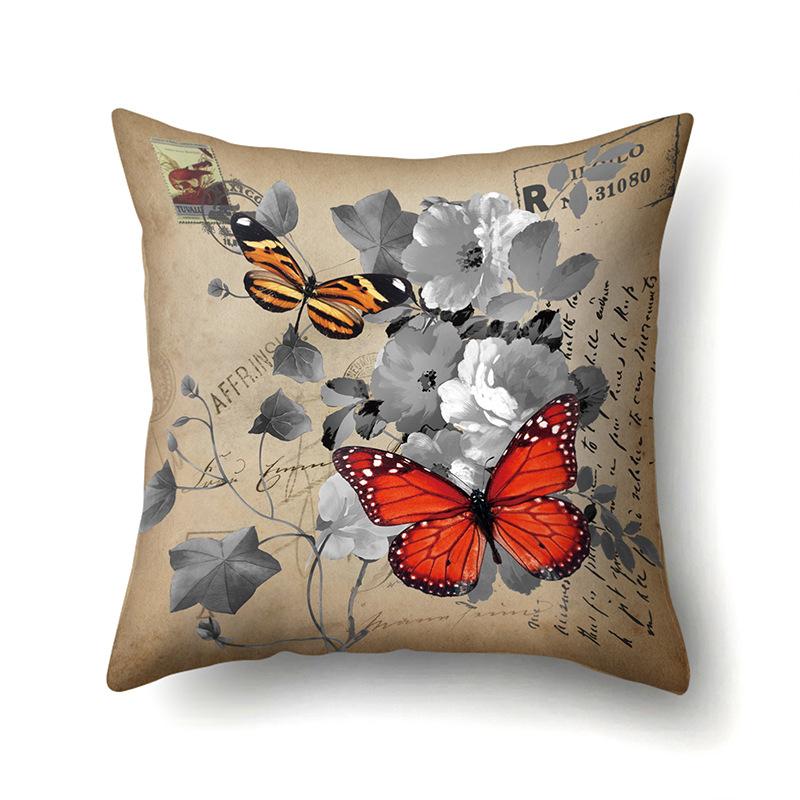 Polyester Pillowcase Peach Leather Velvet Decoration Printed Butterfly Pillowcase Waist Cushion Cover Car Cushion Head Cushion Cover