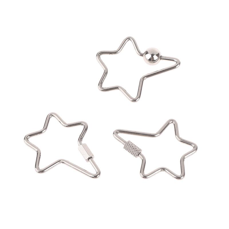Creative Stainless Steel Star Hexagon Carved Screw Lock Hook Carabiner Keychain Jewelry Diy Clasp