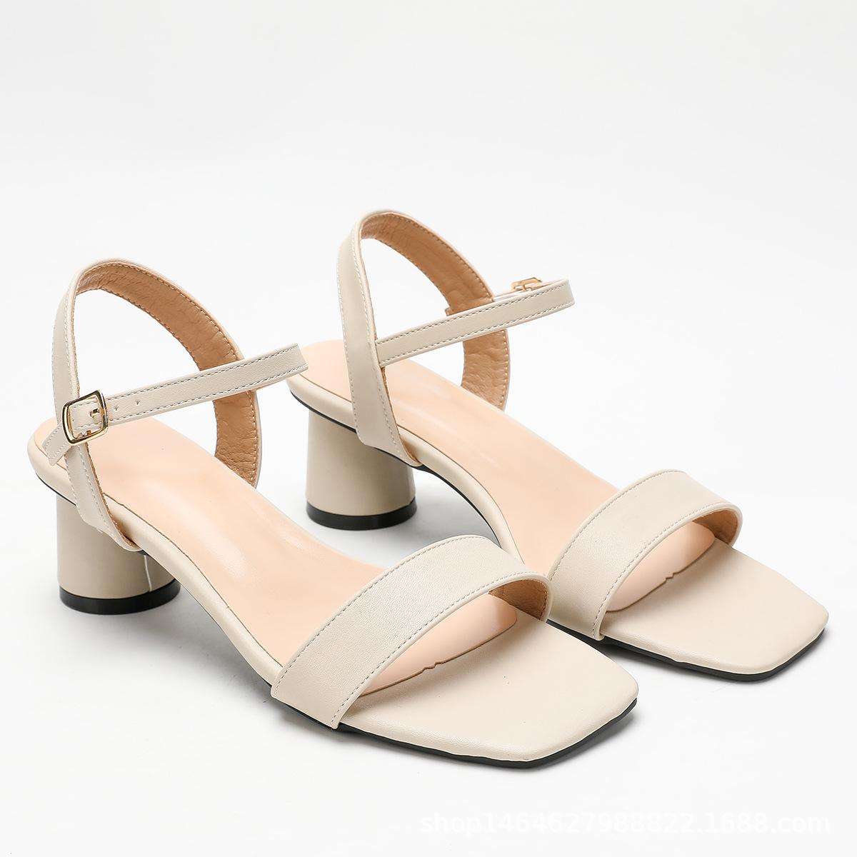 

Женские босоножки на высоком каблуке с квадратным носком, толстым каблуком и открытым носком, на одной пуговице, модные, универсальные и элегантные туфли на высоком каблуке 43 абрикосовый