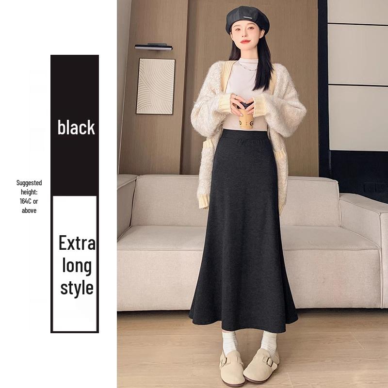 

Женская черная юбка миди с высокой талией и хвостом русалки из липкого риса - Стройнящая, подходит для миниатюрных, универсальная юбка для осени/зимы L (55-62 kg)