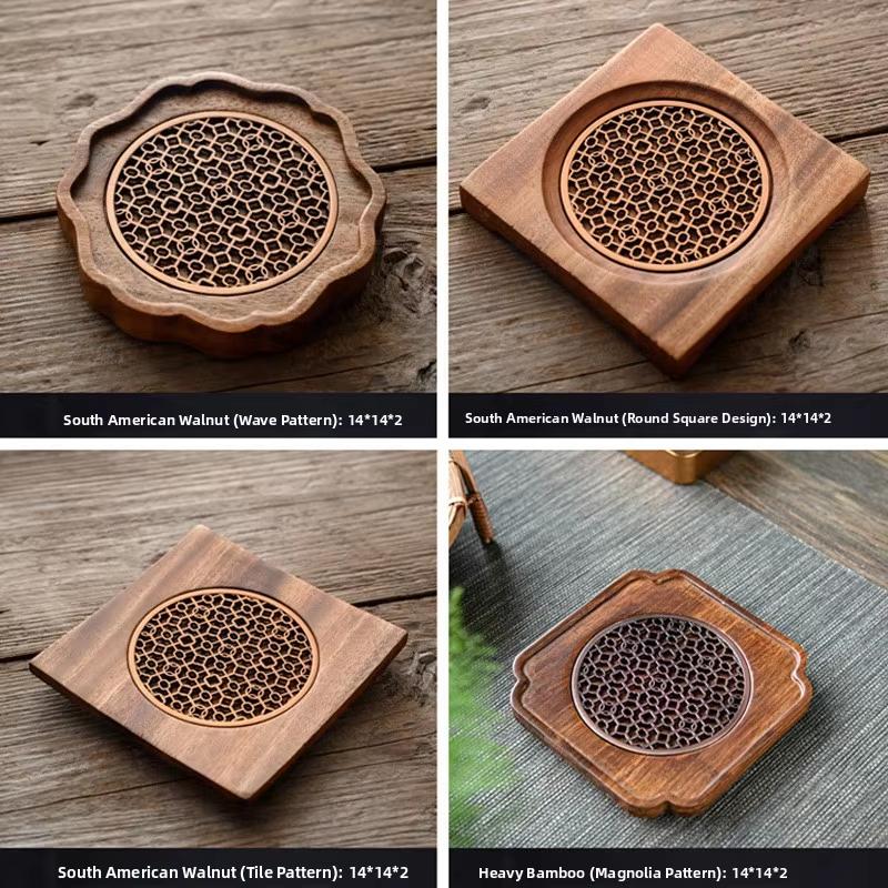 Wooden Wave Pattern Teapot & Cup Mat Heat Insulated Cup Mat Ceremony Accessory Purple Clay Cup Pad Dining Table Tea Tray Mat