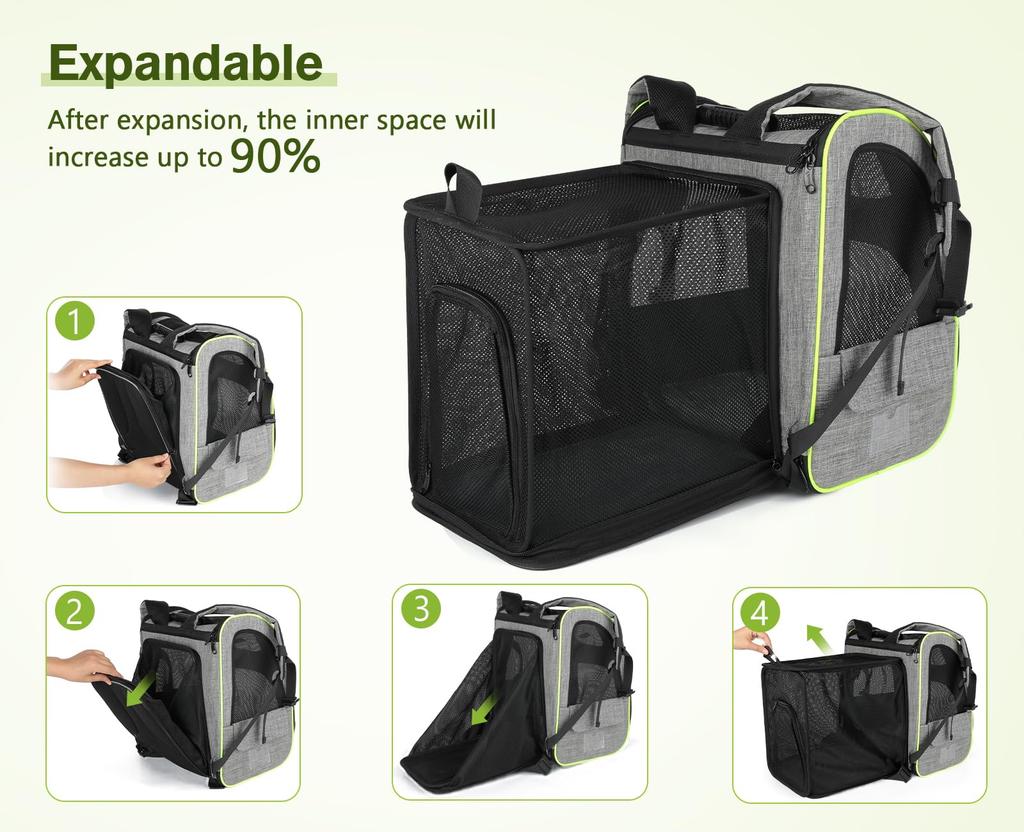 Pecute Pet Carrier Backpack for and Perfect for Hospital and Disaster Gray Cats, Dogs, Cats, Breathable, Expandable, 2-Way Bag, Foldable, Outings,