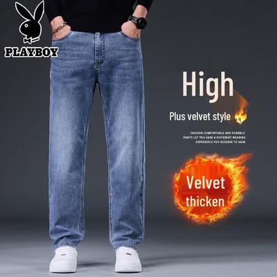 2025 Winter Men's Plus Velvet Loose Straight Denim Jeans