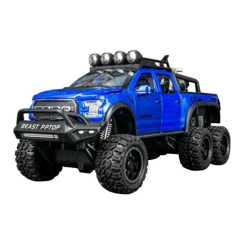 Simülasyon F150 Motosikletli Alaşım Araba Modeli Altı Tekerlekli Arazi Aracı Sesli ve Işıklı Geri Çekmeli Oyuncak