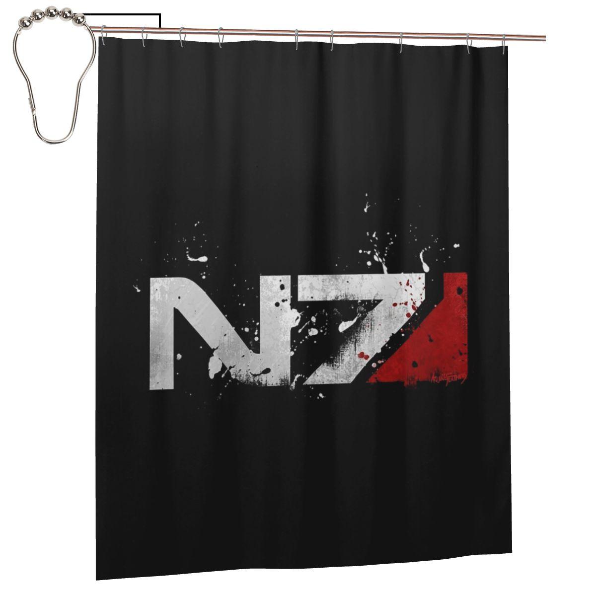 

Mass Effect Distressed Logo Shower Curtain Bathroom Polyester Waterproof Bath Curtains With Hooks W60H190(CM)-1 Pcs