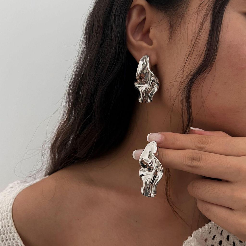 Geometric Irregular Metal Stud Earrings: European & American Minimalist Style