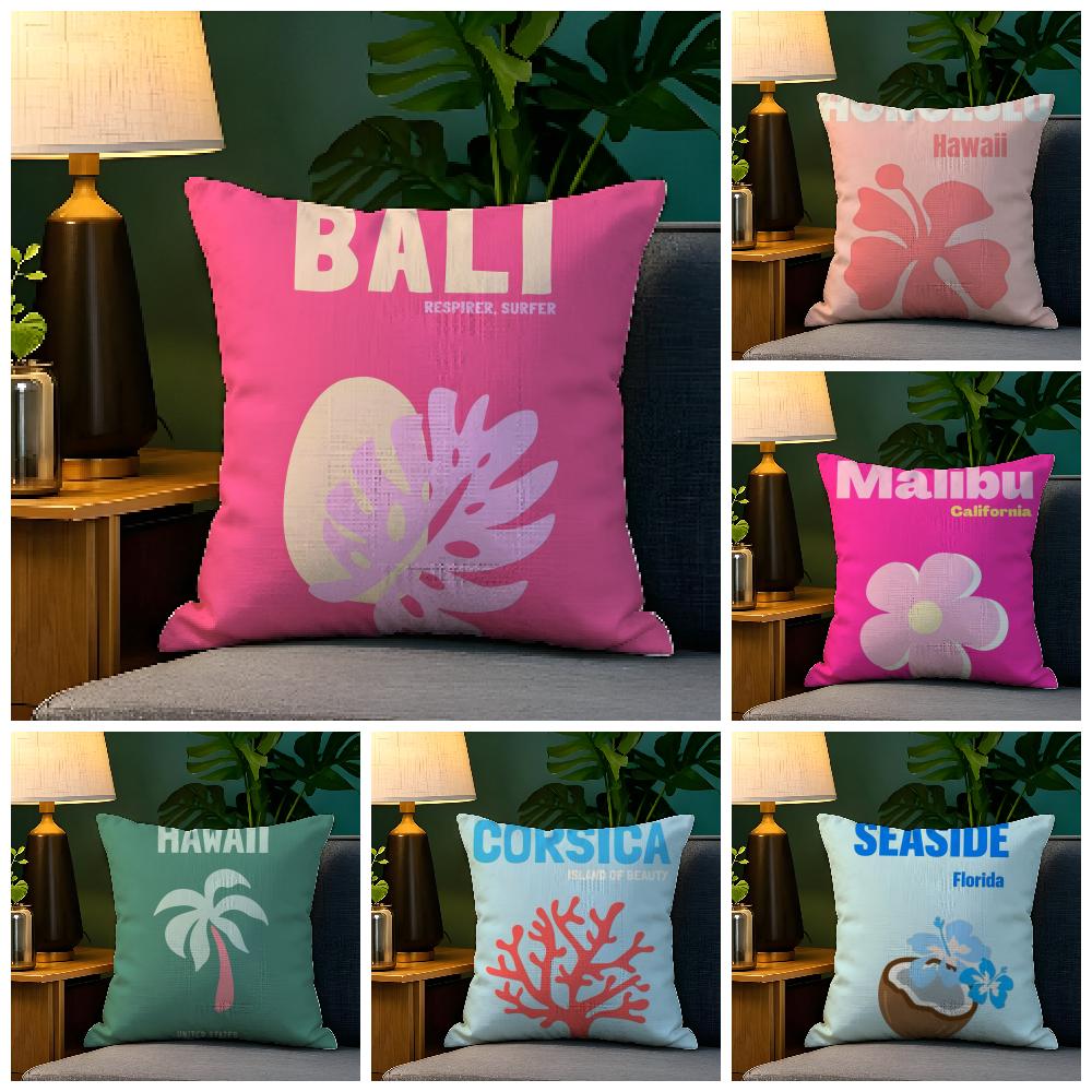 Beauty Summer Travel Series 2 Pillow Case Natural Linen Organic Fabric Double-Sided Printing Sofa Home Decor Gift Pillow Case