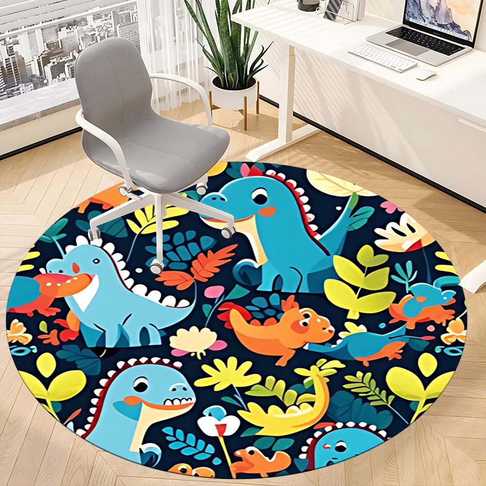 1PC Dino Jungle Pattern Office Round Area Rug, Mat Suitable For Office, Under Office Chairs Bedroom Living Room Home Decor, Room Deco