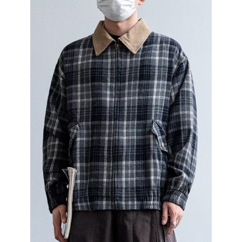 Unisex Oversized Patchwork Plaid Streetwear Jacket - Japanese Retro Neutral Style Outerwear