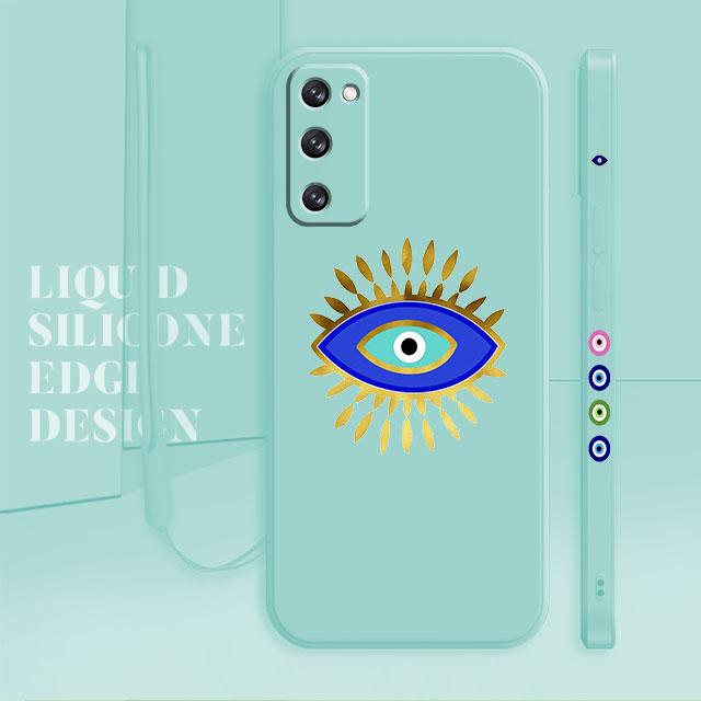 

Чехол для Samsung Galaxy S22 S21 S20 S10 S8 S9 S10e Ultra FE Note 20 10Plus квадратный жидкий карамельный цвет Капа зеленый с символами сглаза Samsung Note20 Ultra